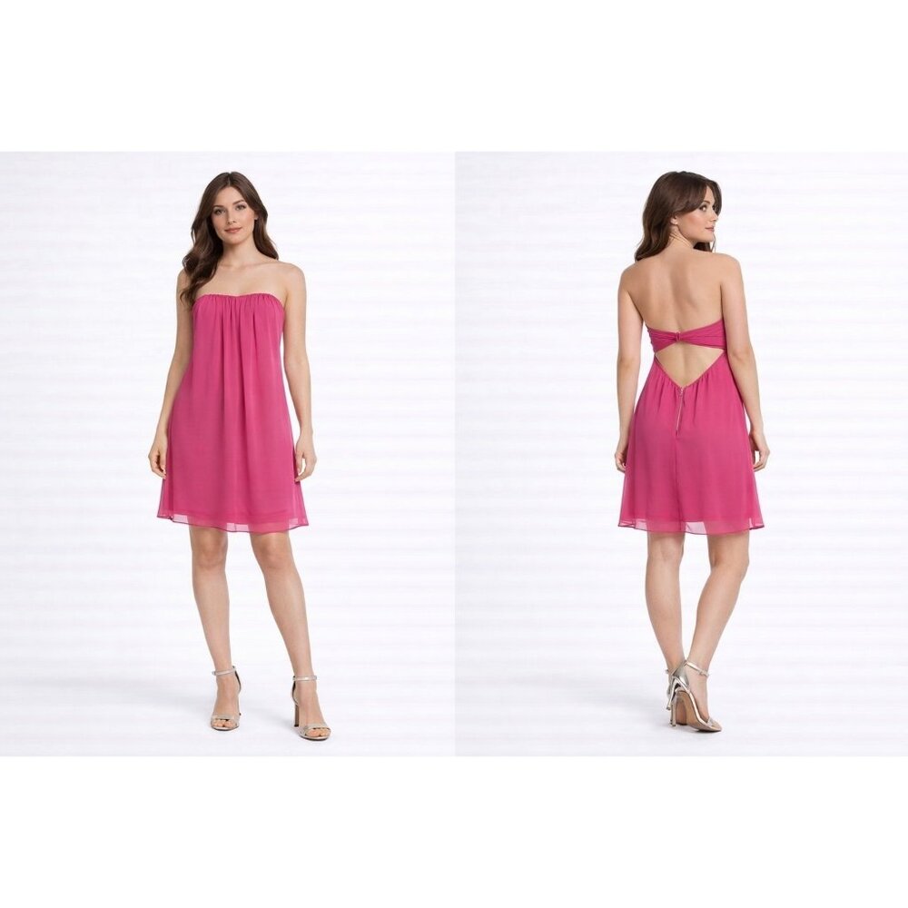 Alice Olivia Pink Strapless Tent Dress Pleated Chiffon Open Back Size 6 Medium